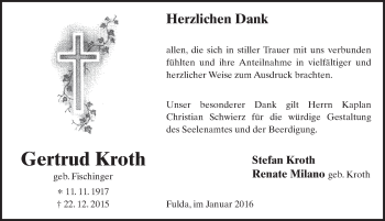 Traueranzeige von Gertrud Kroth 