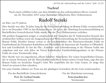 Traueranzeige von Rudolf Steinki 
