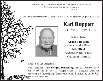 Traueranzeige von Karl Ruppert 