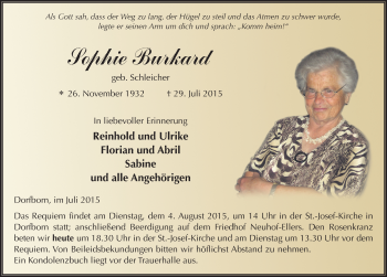 Traueranzeige von Sophie Burkard 