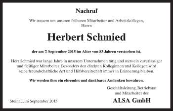 Traueranzeige von Herbert Schmied 
