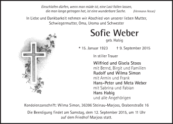 Traueranzeige von Sofie Weber 