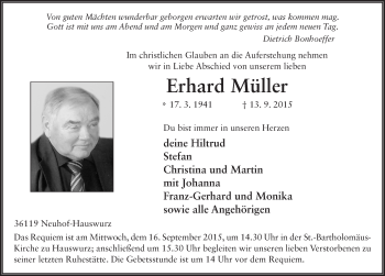 Traueranzeige von Erhard Müller 