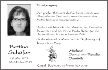Traueranzeige von Bettina Schäfer 