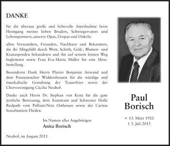 Traueranzeige von Paul Borisch 