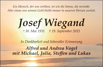 Traueranzeige von Josef Wiegand 
