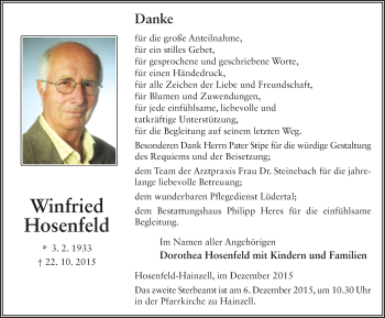 Traueranzeige von Winfried Hosenfeld 