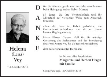 Traueranzeige von Helena Vey 