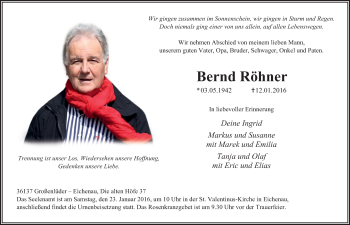 Traueranzeige von Bernd Röhner 