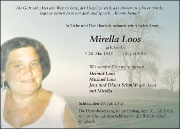 Traueranzeige von Mirella Loos 