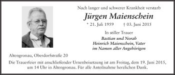 Traueranzeige von Jürgen Maienschein 