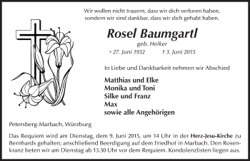 Traueranzeige von Rosel Baumgartl 