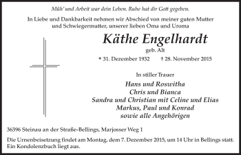 Traueranzeige von Käthe Engelhardt 