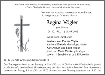 Traueranzeige von Regina Vögler 