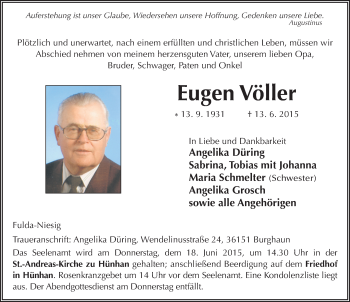 Traueranzeige von Eugen Völler 