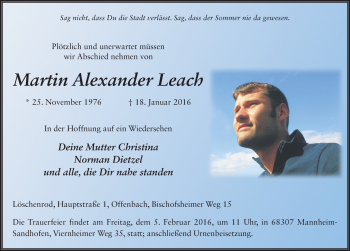 Traueranzeige von Martin Alexander Leach 