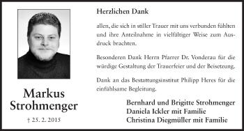 Traueranzeige von Markus Strohmenger 
