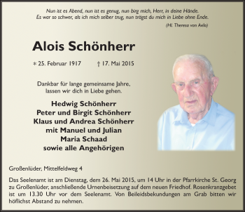 Traueranzeige von Alois Schönherr 