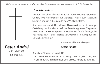 Traueranzeige von Peter André 