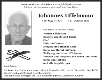 Traueranzeige von Johannes Uffelmann 