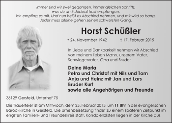 Traueranzeige von Horst Schüßler 