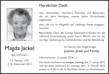 Traueranzeige von Magda Jäckel 