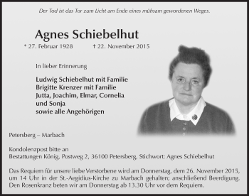 Traueranzeige von Agnes Schiebelhut 