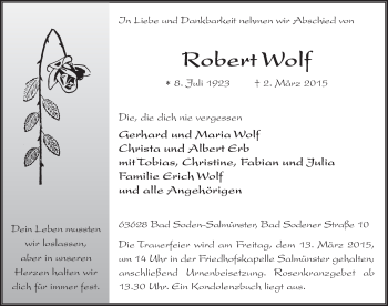 Traueranzeige von Robert Wolf 
