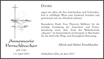 Traueranzeige von Annemarie Perschbacher 