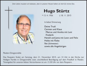 Traueranzeige von Hugo Stürtz 