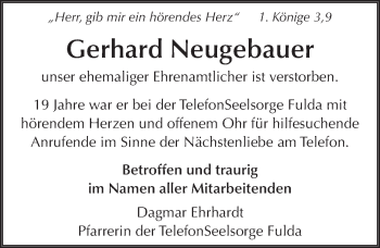 Traueranzeige von Gerhard Neugebauer 
