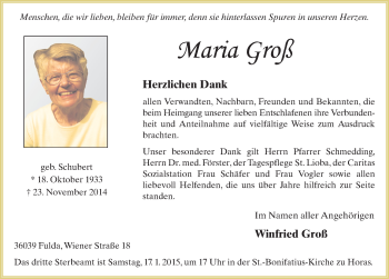 Traueranzeige von Maria Groß 