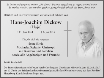 Traueranzeige von Hans-Joachim Dickow 