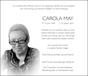 Traueranzeige von Carola May 