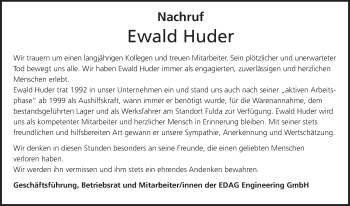 Traueranzeige von Ewald Huder 