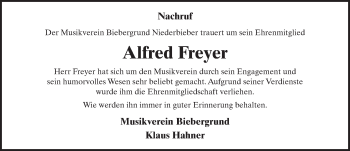 Traueranzeige von Alfred Freyer 