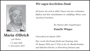 Traueranzeige von Maria Olbrich 