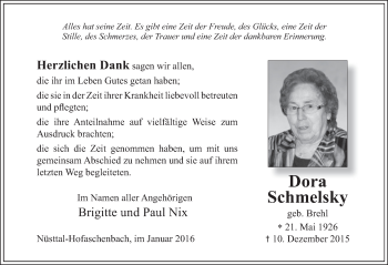 Traueranzeige von Dora Schmelsky 