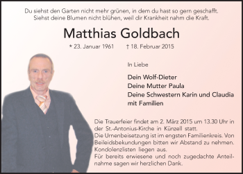 Traueranzeige von Matthias Goldbach 
