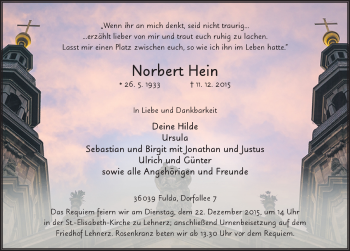 Traueranzeige von Norbert Hein 