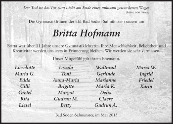 Traueranzeige von Britta Hofmann 