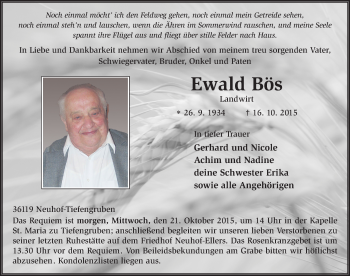 Traueranzeige von Ewald Bös 