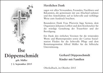 Traueranzeige von Ilse Döppenschmidt 