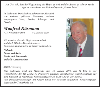 Traueranzeige von Manfred Käsmann 
