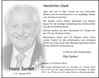 Traueranzeige von Hans Seifert 