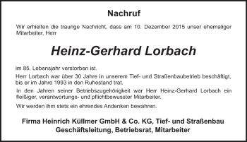 Traueranzeige von Heinz-Gerhard Lorbach 