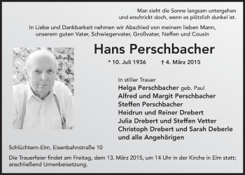 Traueranzeige von Hans Perschbacher 