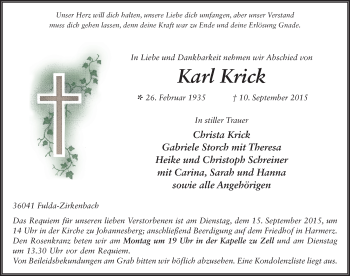 Traueranzeige von Karl Krick 