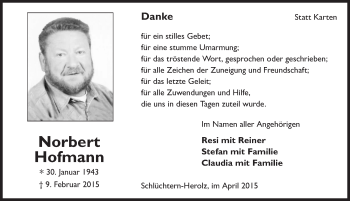 Traueranzeige von Norbert Hofmann 