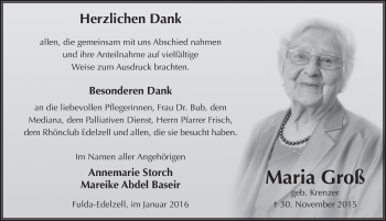 Traueranzeige von Maria Groß 